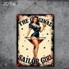 Vintage Sailor Girl Tin Sign Wall Art with Martini Retro Nautical Decor