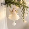 Angel Doll Decorations Pendant with Lace Mesh Skirt And Glitter Wings Decorative Holiday Tree Pendants Christmas Hanging Ornament for Home