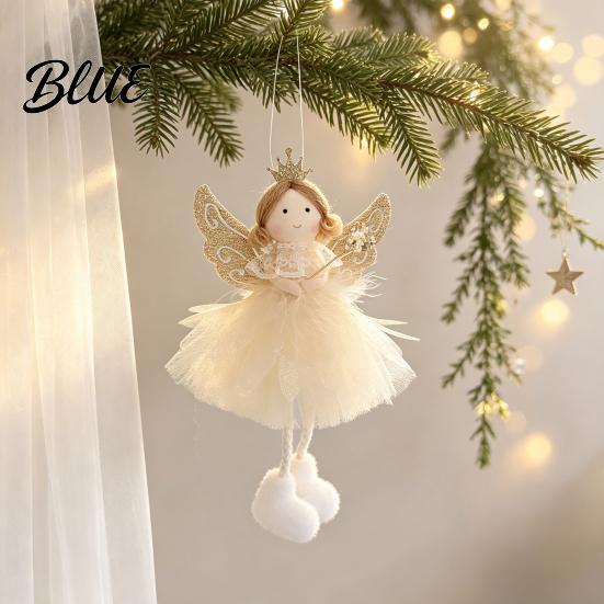 Angel Doll Decorations Pendant with Lace Mesh Skirt And Glitter Wings Decorative Holiday Tree Pendants Christmas Hanging Ornament for Home