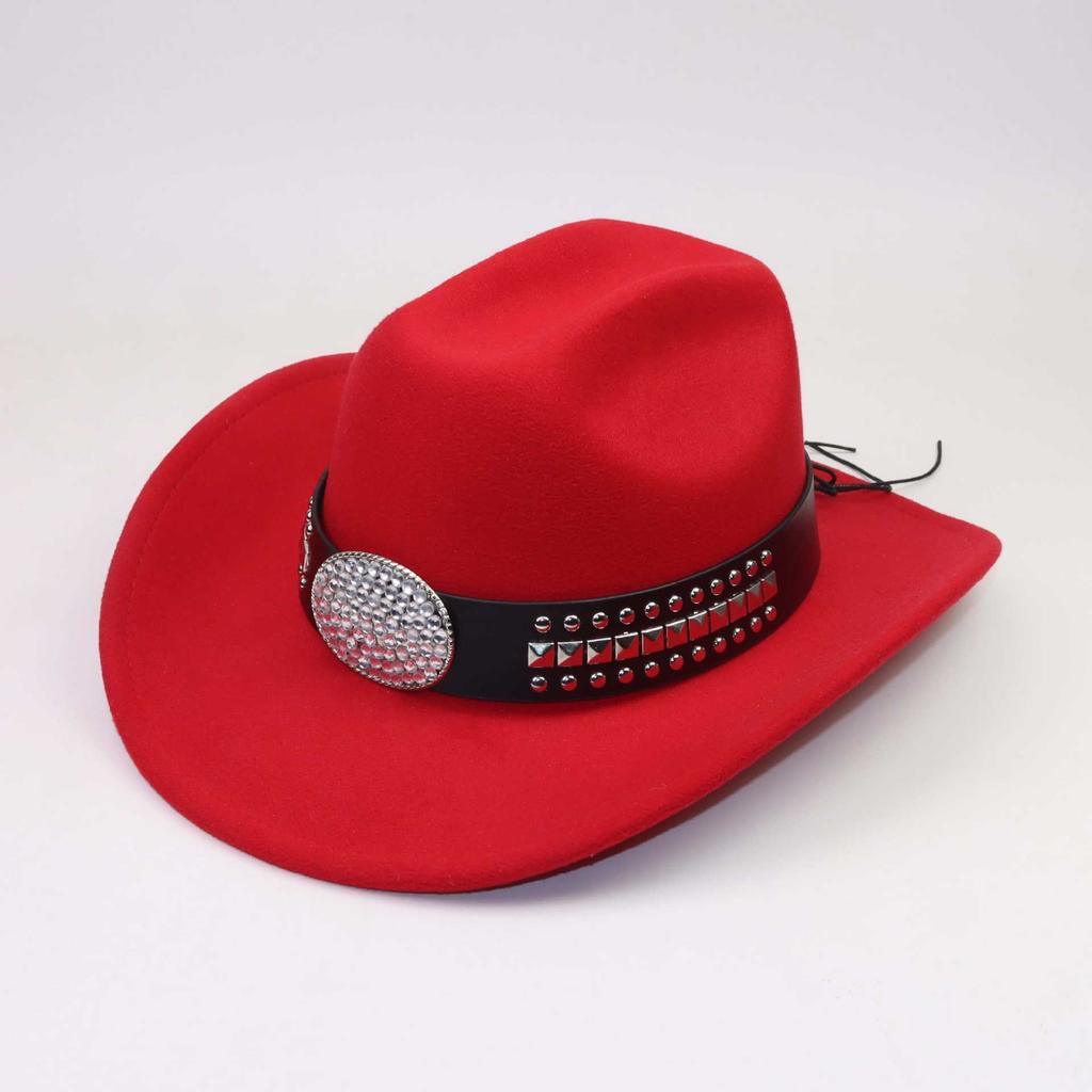 European, American and Western Cowboy Hat Jazz Hat Ethnic Rhinestone Metal Buckle Belt Top Hat Cowboy Hat