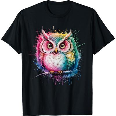 Owl Men Woman Colorful Watercolor Owl T-Shirt(1)