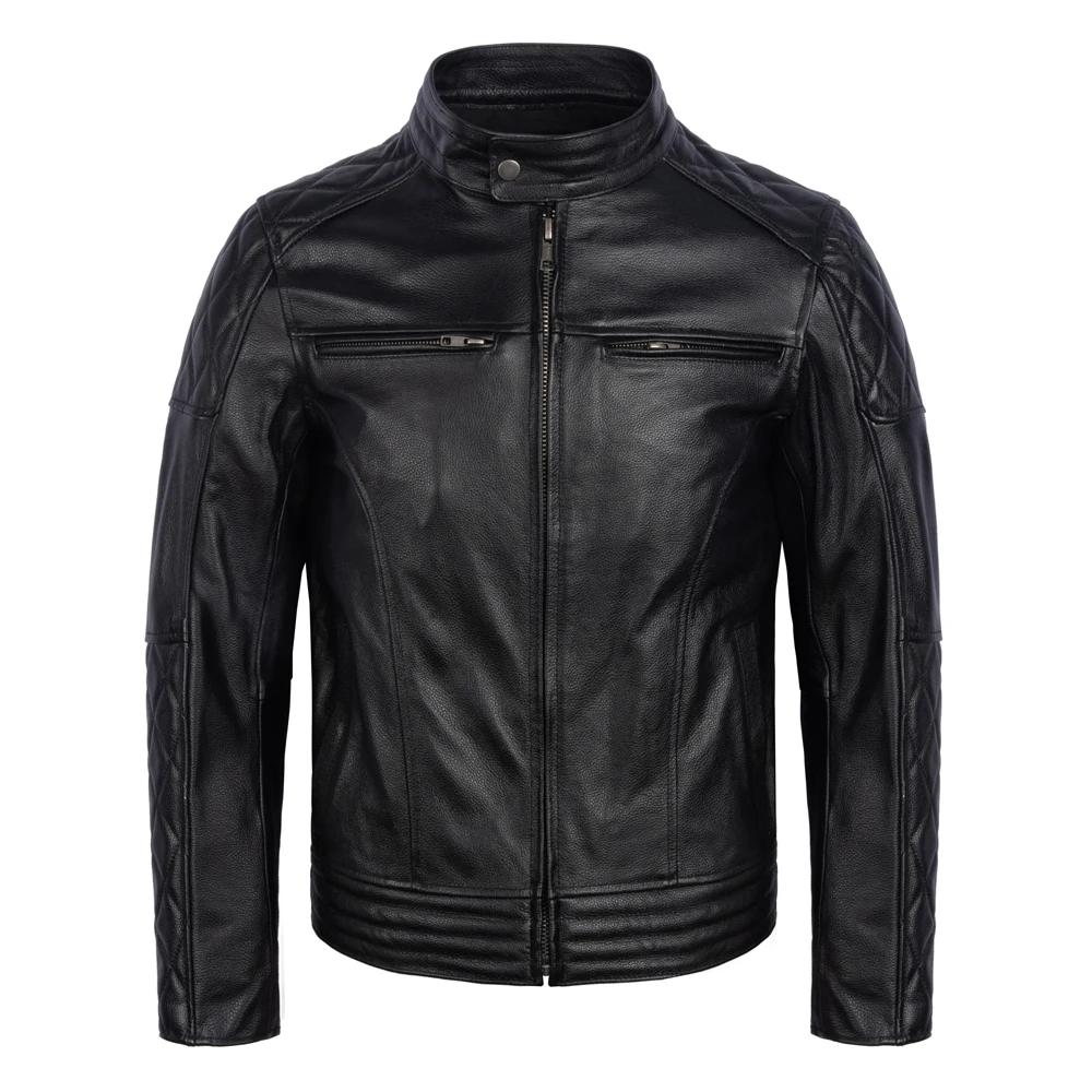 Black Motorcycle Jackets Genuine Cowhide Leather Coats Men Leather Jacket Riding Biker Jackets For Men Clothing Winter