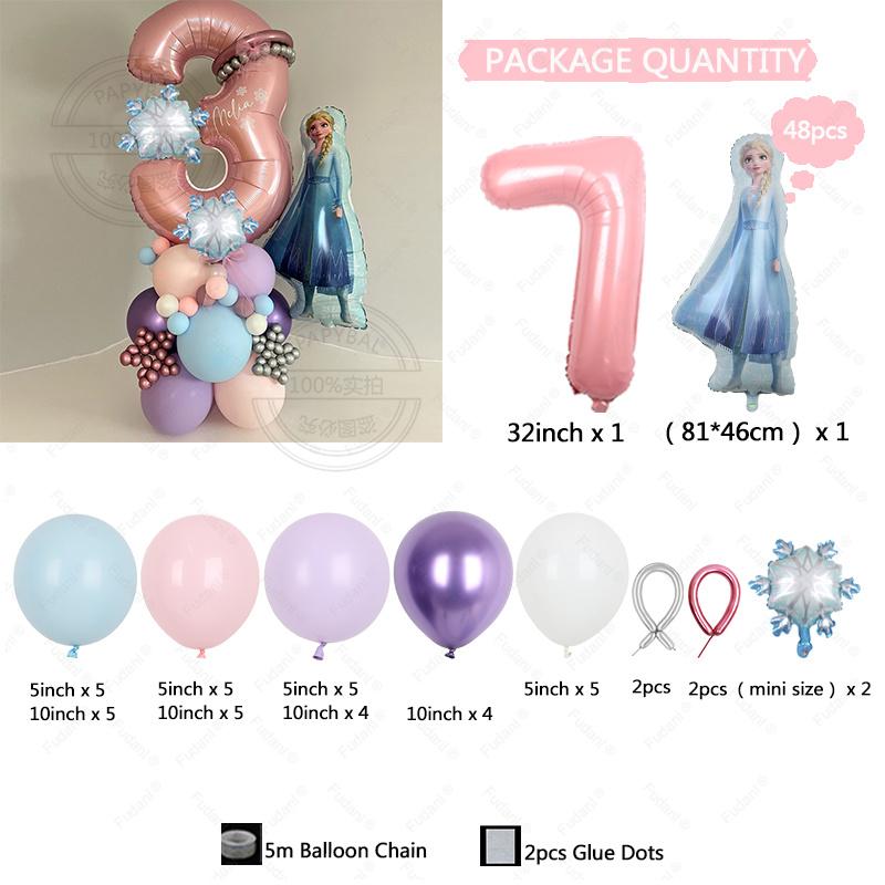 48PCS Frozen Princess Elsa Children's Birthday Party Baby Shower Decoration Decoration Aluminum Film Column Digital Latex Balloo