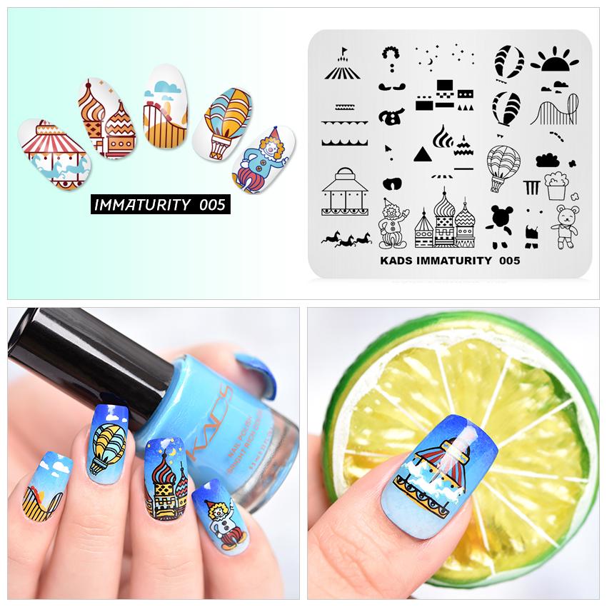kads Immaturity 005 Nail Stamping Plates Amusement Park Element Clown Hot Air Balloon Nail Art Stamp Plate DIY Manicure Template
