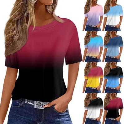 Women's Fashionable Casual Short Sleeve Print Round Neck Pullover Top