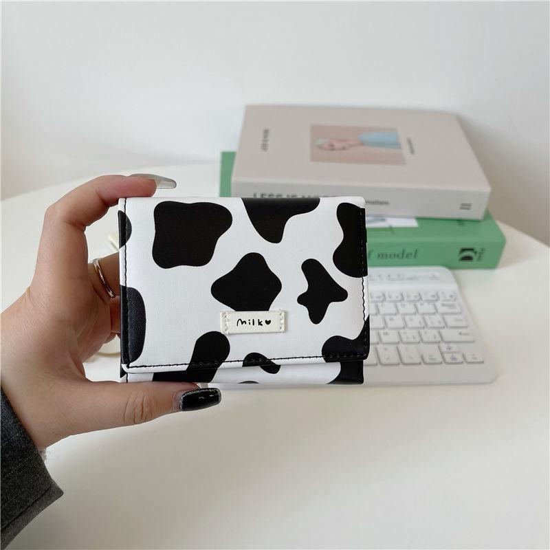 Women New Fashion Wallet  Leather Cartoon Cow Cattle Short Ladies Multi-card Slot Coin Purses  Cute Triple Fold Wallet