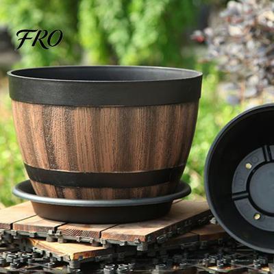 Succulent Planter Plant Pot Faux Whiskey Barrel Shape Home Decor Flowerpot Plastic Indoor Outdoor Yard Patio for Garden Planting Basket