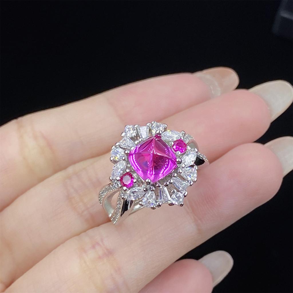 BELLA BOX Luksusowy czerwony korundowy wieża cukru symulacja czerwonego turmalinu regulowany pierścień odpowiedni na co dzień dla kobiet biżuteria modowa