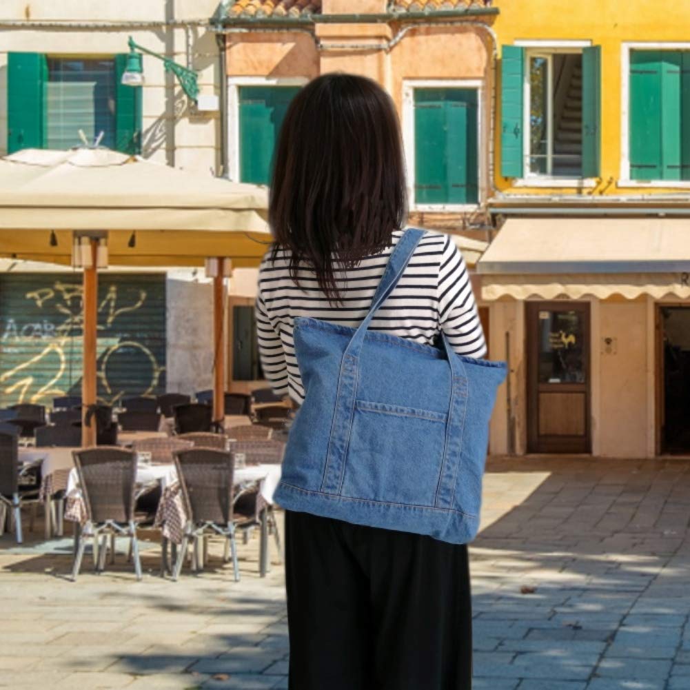 APOSITV Damen Jeans-Tragetasche mit Reißverschluss, Umweltfreundlich, Einfache Jeans-Tasche (Hellblau)