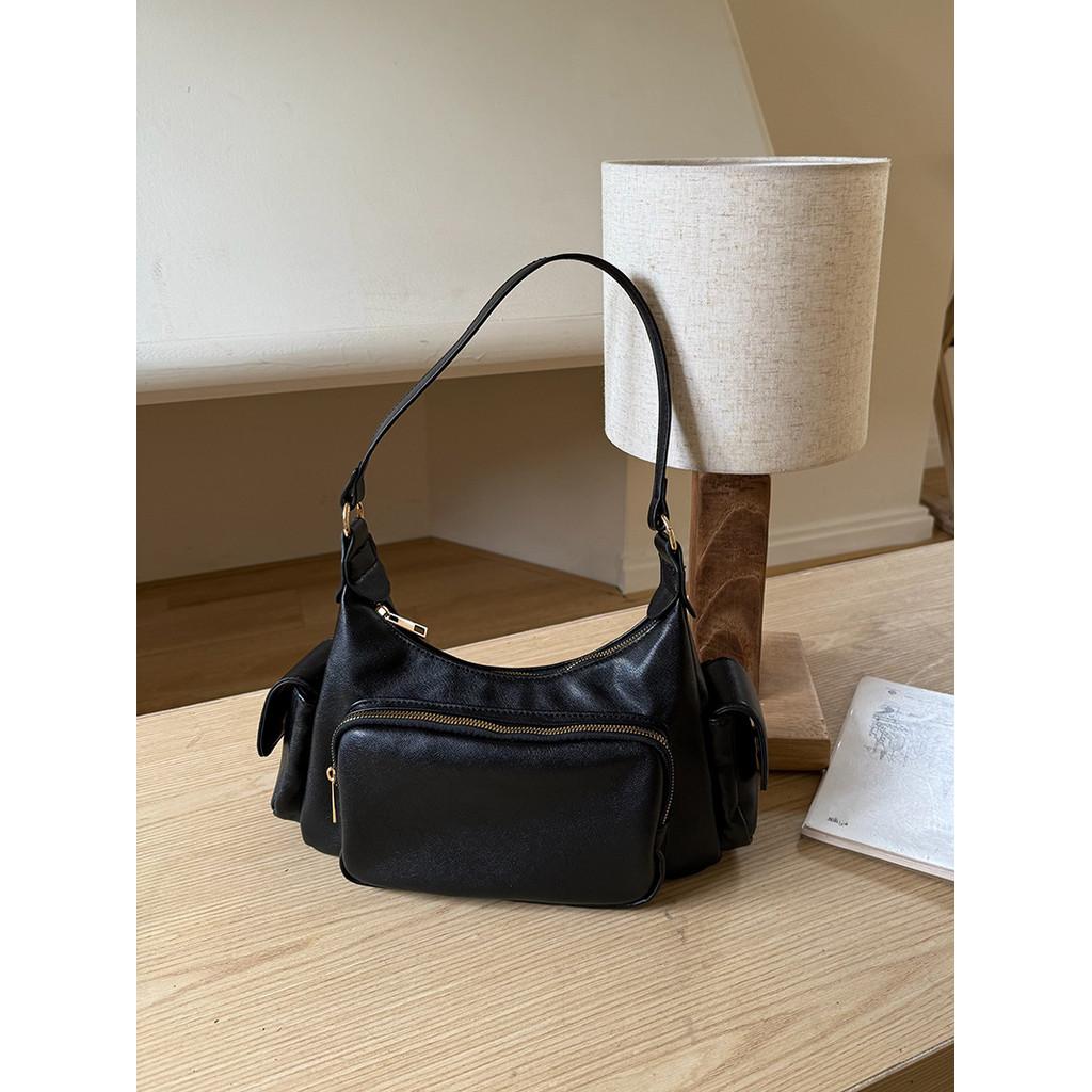 Ielgy Niche Black Retro Commuter Underarm Bag Shoulder Crossbody Punk Motorcycle Bag