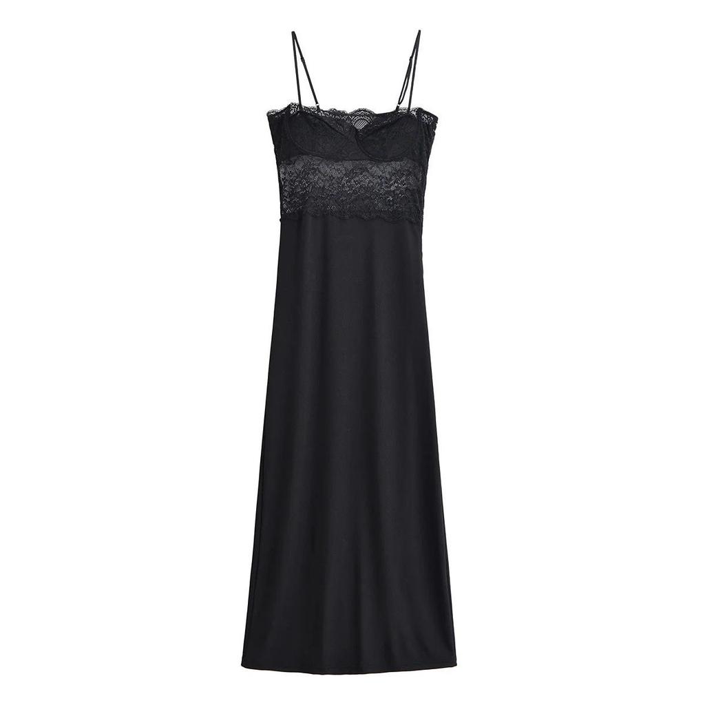 Elegant Sheer Lace Waist-Cinching Camisole Dress for Women – High-Grade A-Line Long Summer Dress