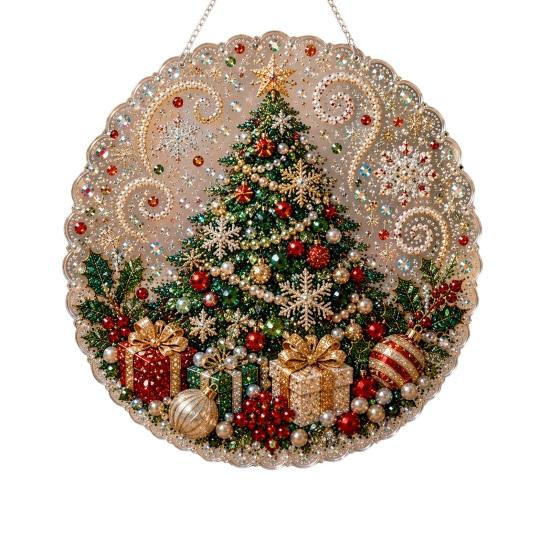 Decorative Christmas Tree Baubles Faux Pearl Art Kit, DIY Rhinestone Gem Painting Craft, Santa Festive Home Decor Items Stocking Elk Pattern