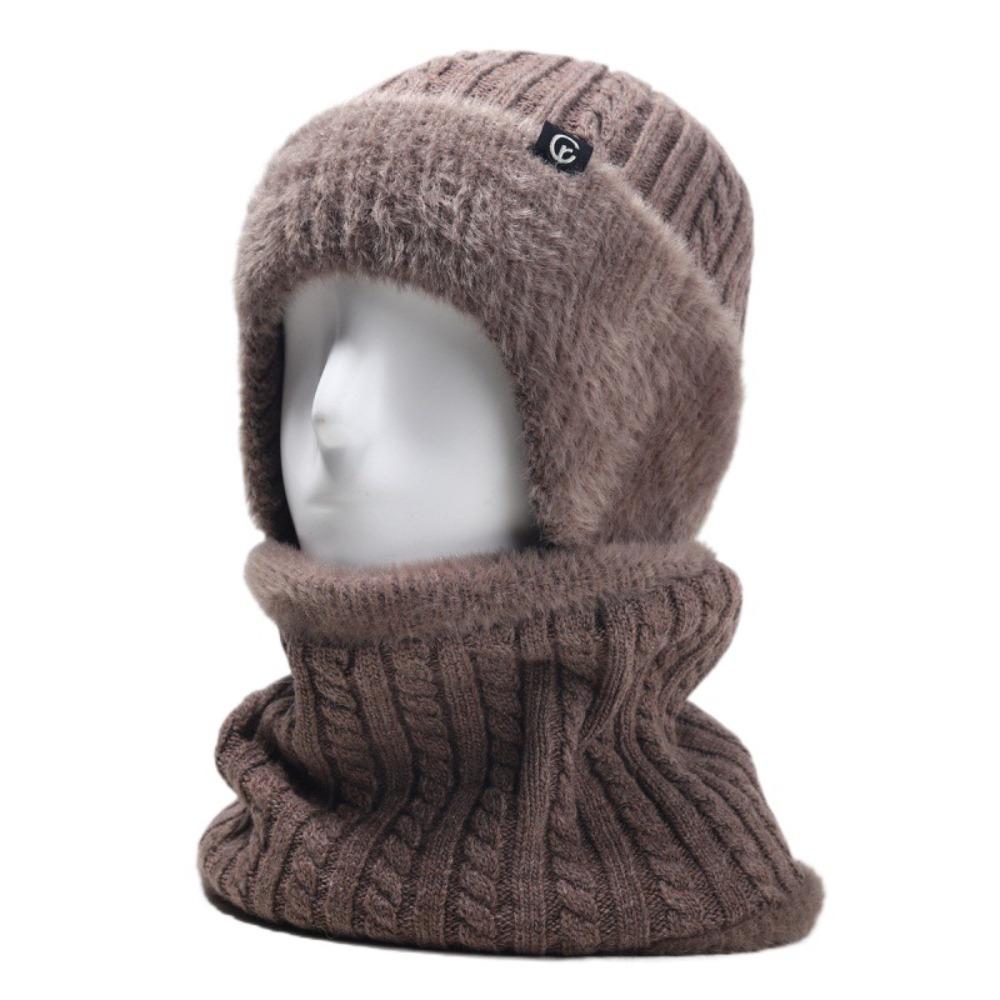 Fleece Scarf and Hat Set Soft Knitted Scarf Balaclava Hat Hooded Thermal Cap  Keep Warm