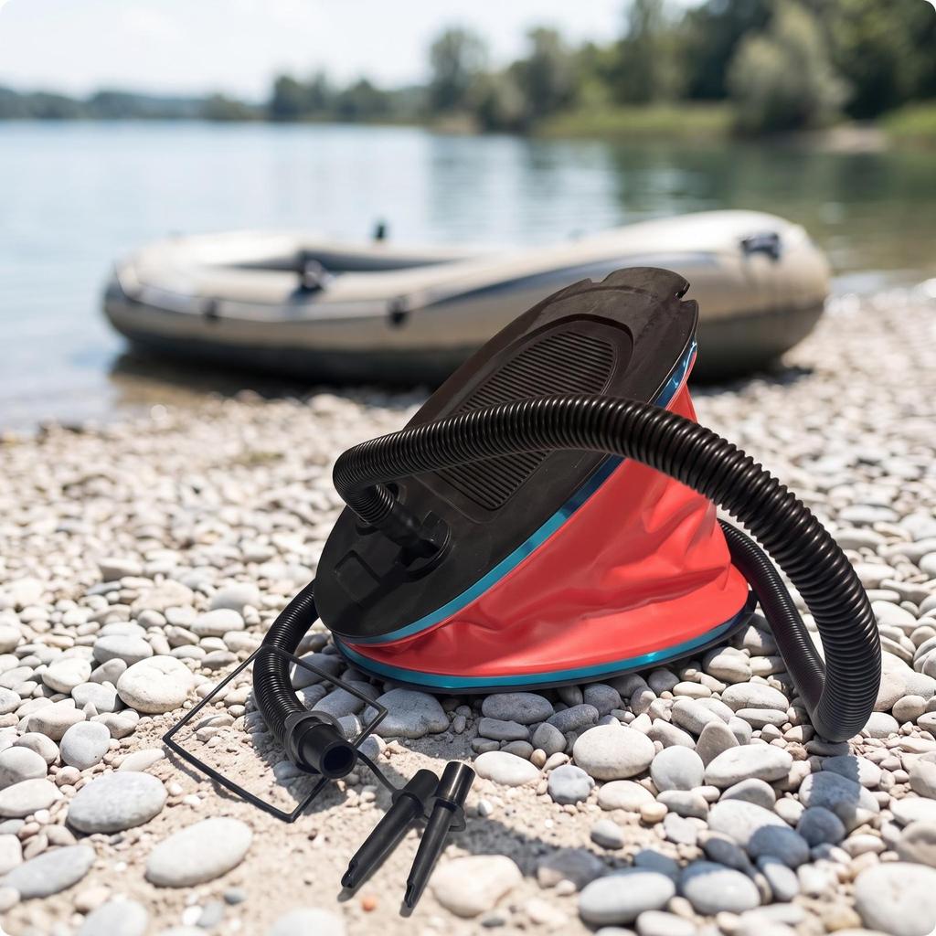 Foot-Operated Air Pump Compact Manual Inflator with Nozzles for Camping, Campers