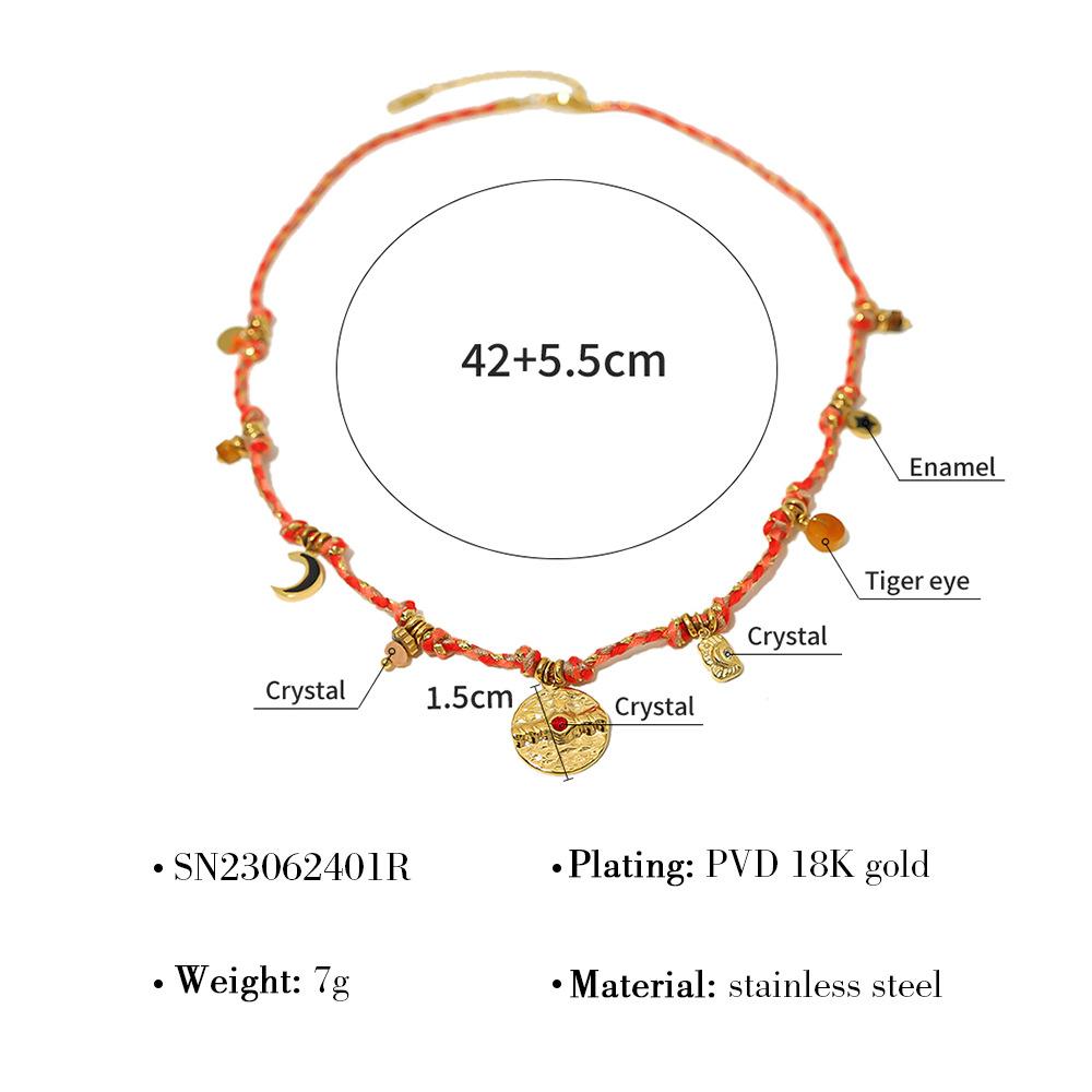 French Vintage Bohemian Woven Choker Necklace With Titanium Steel Pendant For Women