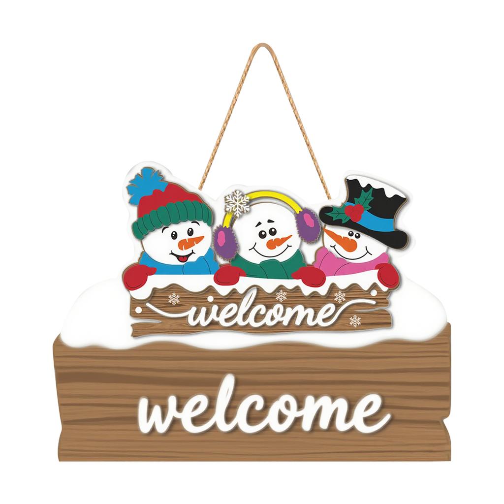 Vánoční sněhulák, Santa, dřevěné výrobky, dveře a, supermarkety, sváteční večírky, barevné malby, vítejte k pověšení vašeho čísla domu
