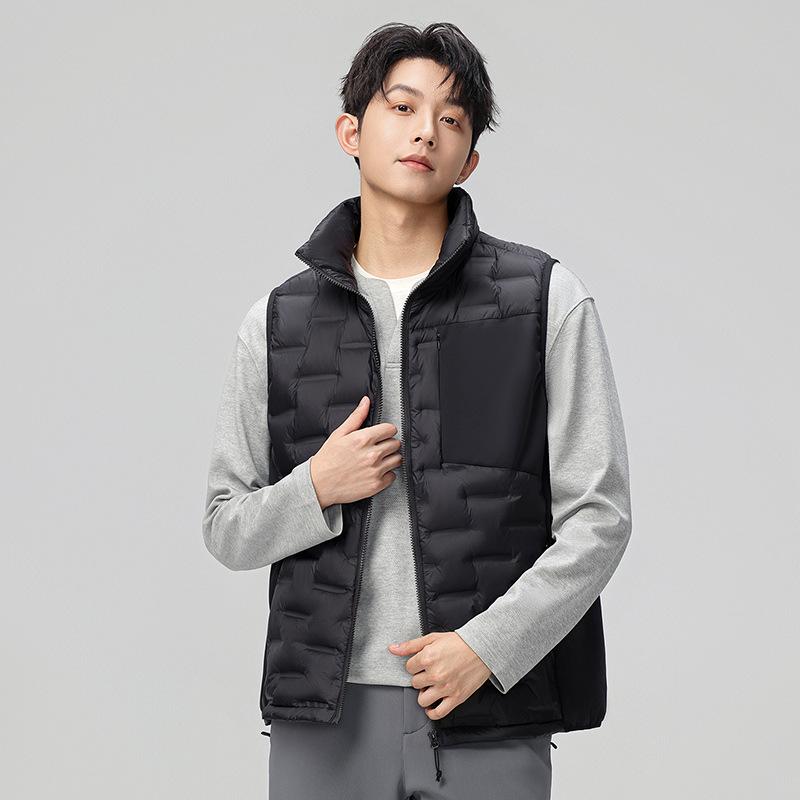 Men's Lightweight Stand-Up Collar Down Vest - Winter Warm Sleeveless Gilet with 90% White Duck Down