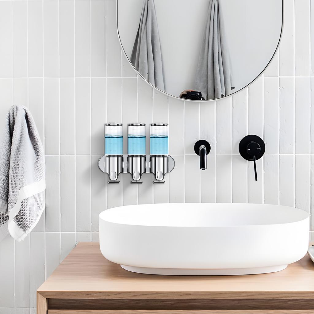 Dozownik mydła 3 w 1, komora 3 x 500 ml, montaż ścienny, pompa prysznicowa do łazienki bez otworu