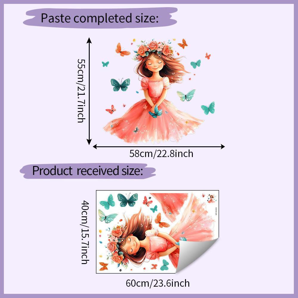 Self Adhesive Dreamy Girl Butterfly Flower Wall Stickers Peel and Stick Removable Waterproof 40x60CM разноцветный