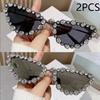 New Luxury Diamond-encrusted Cat-eye Sunglasses Ladies Personality Metal Butterfly Frame Ins Sunglasses