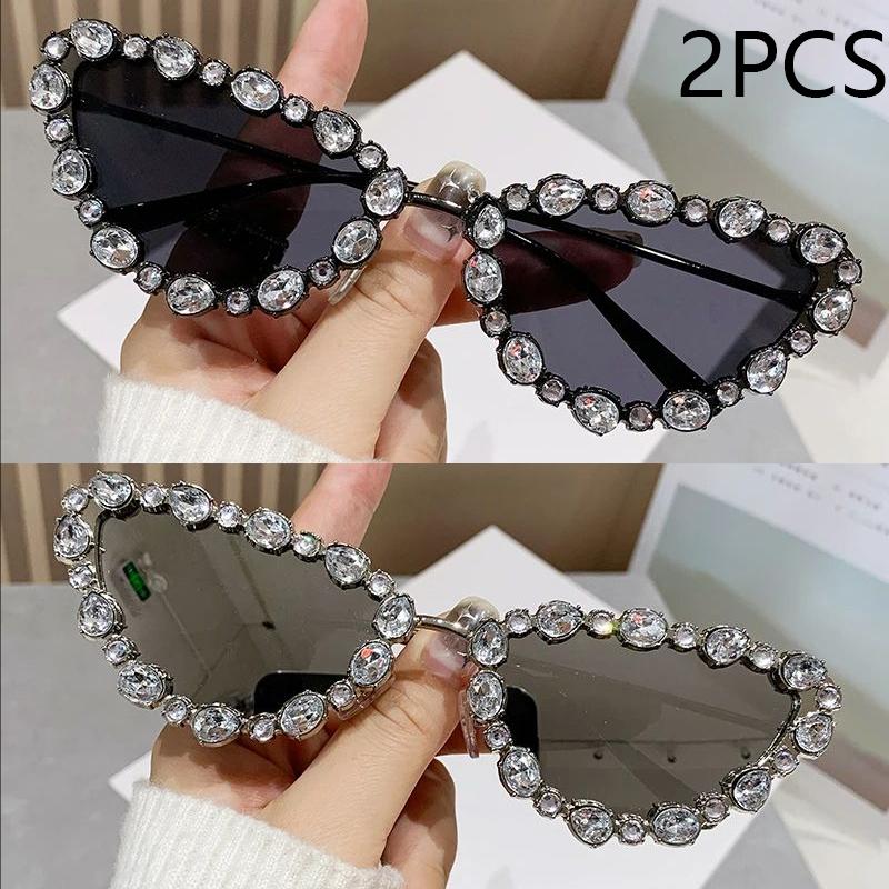 New Luxury Diamond-encrusted Cat-eye Sunglasses Ladies Personality Metal Butterfly Frame Ins Sunglasses