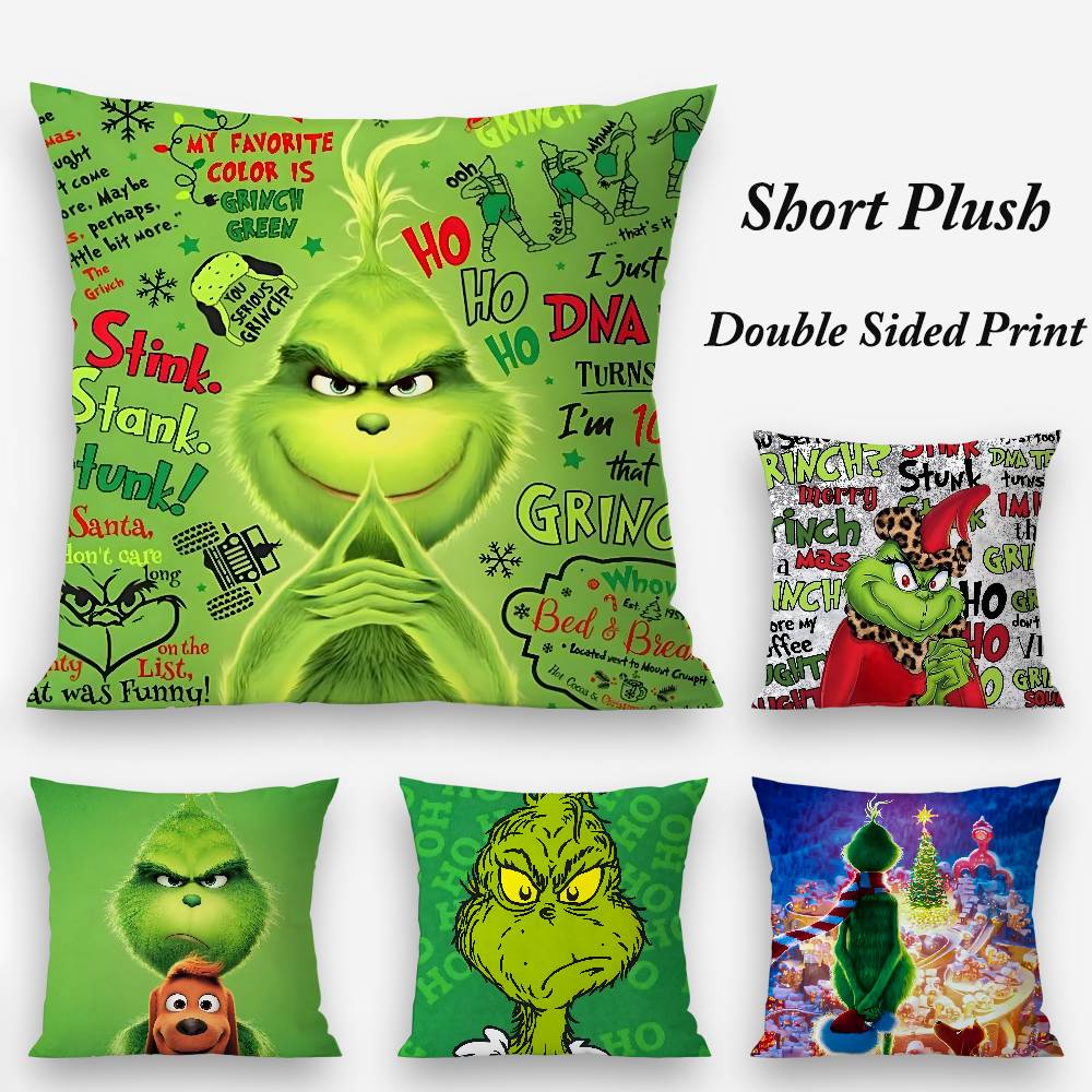 Christmas T-The G-Grinc-Chs-S Pillow Case Plush Fabric Soft Double Sided Print Sofa Cushion Cover Throw Pillow Covers