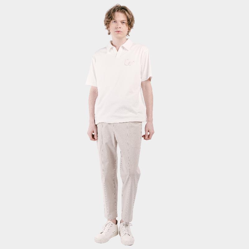 CUSTOMUS Hand-Logo Trimmed Open Neck Men'S Short Sleeve Collared T-Shirt Cxs25Mkkt421 Ivy