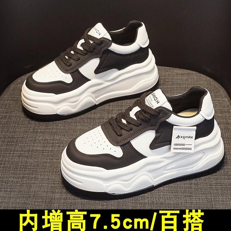 Inner Heightening Women's Shoes Leather Little White Shoes Spring and Summer New Versatile Muffin Thick Baseplate Shoes Casual Sports Shoes