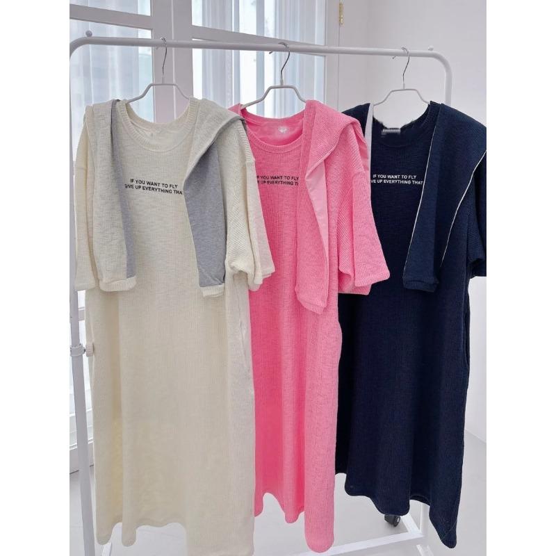 Südkorea Chic Sommer Neue Dame Französisch Sle Süße Rundhals Brief Drucken Schal Design Lose Kurzen Ärmeln T-shirt Kleid Frauen