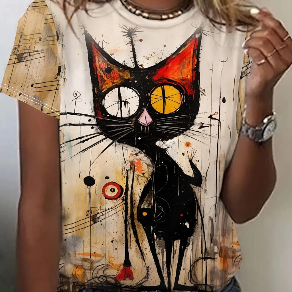 Lustige Damen-T-Shirts mit Cartoon-Hund, Zeichentrickfiguren, süßes T-Shirt mit 3D-Druck, lässiges Kurzarm-Oberteil mit Rundhalsausschnitt, weibliche Kleidung