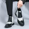 Men Brogues Boots Motorcycle Casual Ankle Boots Wingtip Dress Formal High Top Black White Leather Boots Over Sized