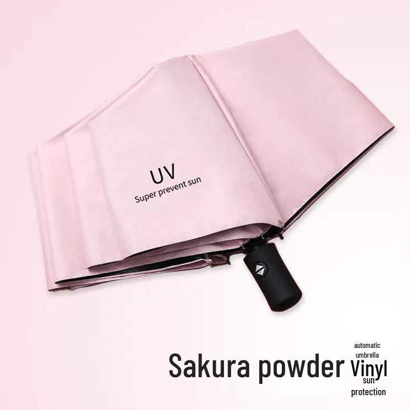 8-Rib Automatic Black Glue Umbrella: UV-Blocking, Rain or Sun Protection, Three-Fold Design