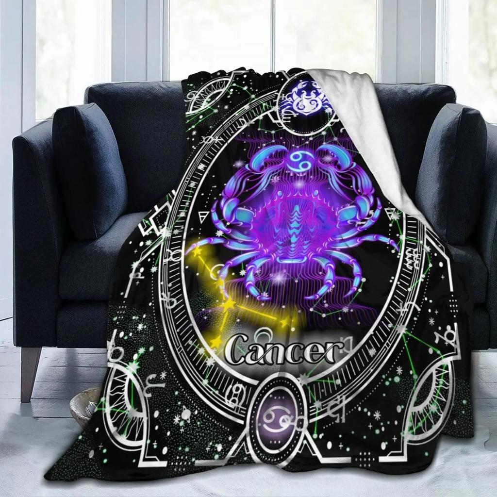 Cartoon Cancer Birthday Blanket Constellations Throw Blankets Soft Horoscope Astrology Flannel Throw Blanket Zodiac Sign for Bed