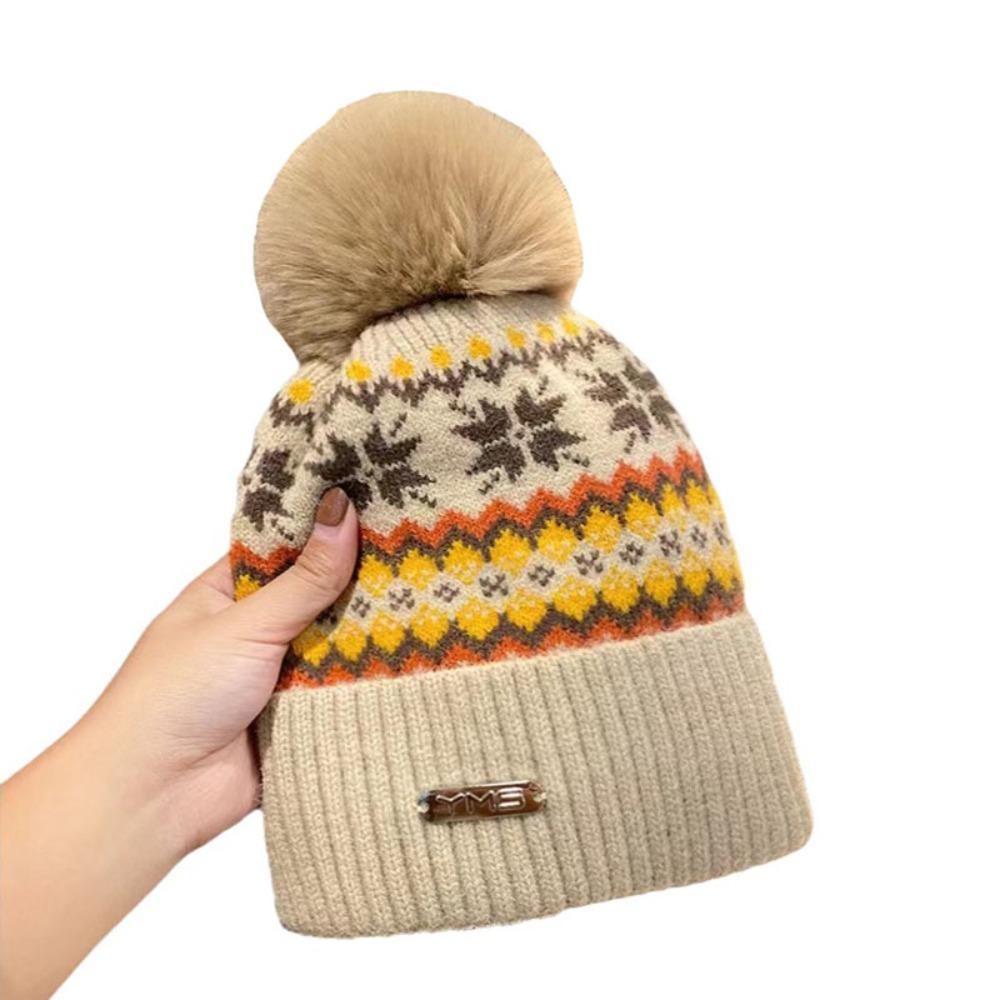 Windproof Knitted Beanie Cap Pom Pom Decoration Casual Beanie Winter Warm Hat for Unisex