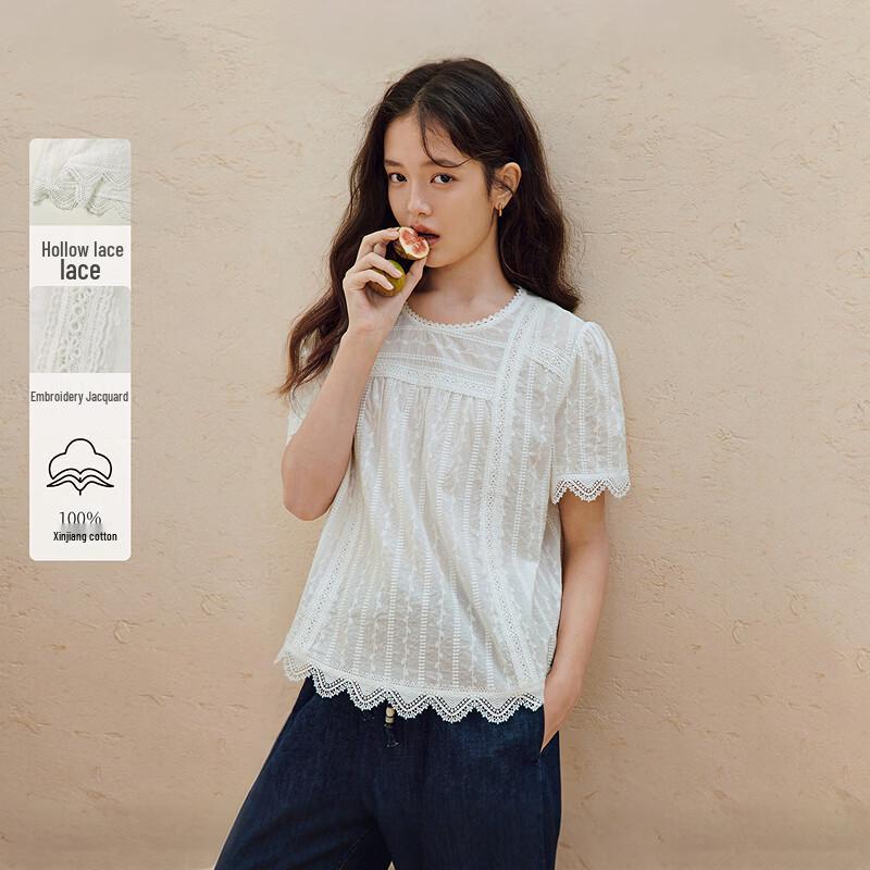 Хлопковая рубашка INMAN с французской вышивкой кружевом S