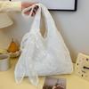 Elegant Travel Embroidery Lace Shoulder Bag Korean Style Large Capacity Women Sweet Tote Bag with Ribbons