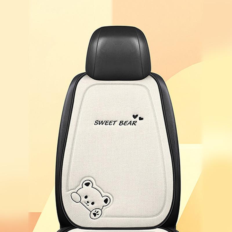 Fashion Luxury Car Seat Cushion Linen Cartoon Bear Women's Cute Anti-slip Breathable Car Seat Protect Cushion Cover Universal