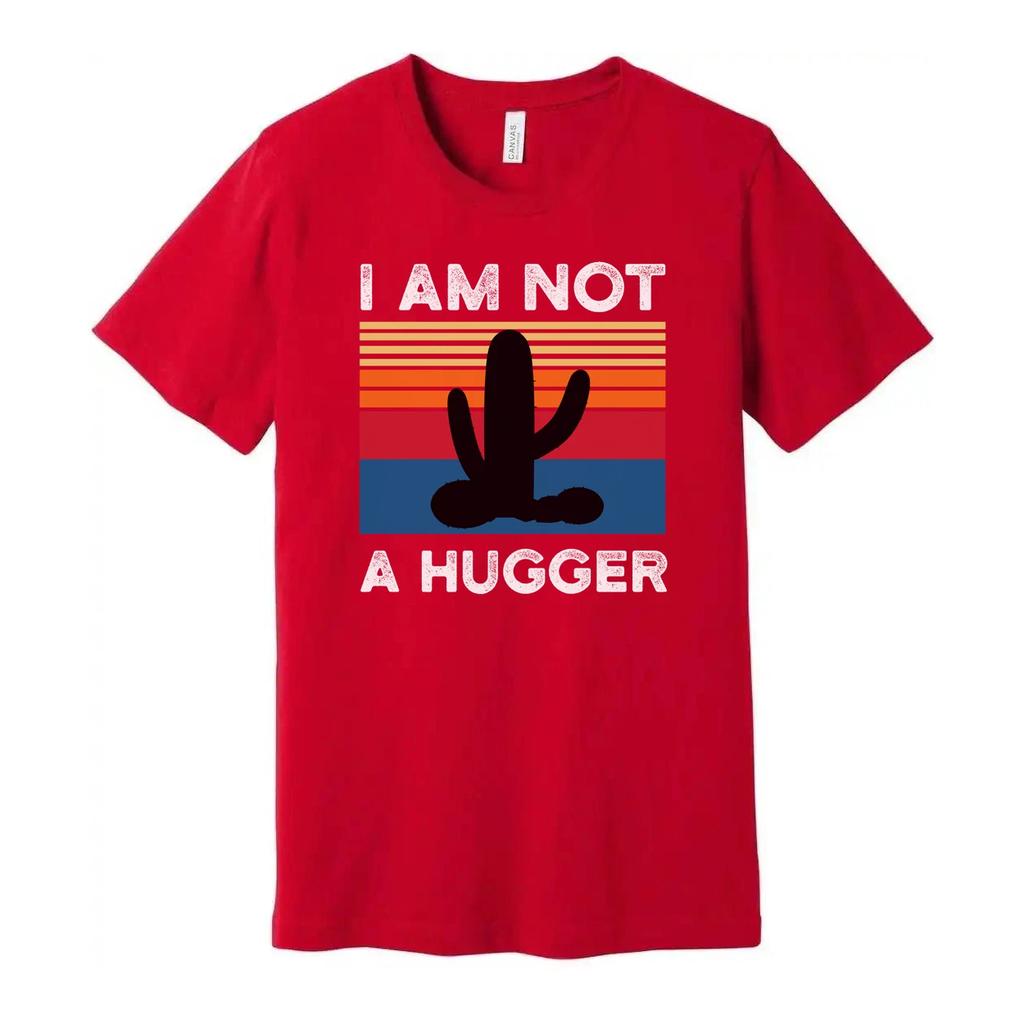 I Am Not A Hugger White T Shirt Unisex Graphic Tee With Cactus Sunset Retro Stri