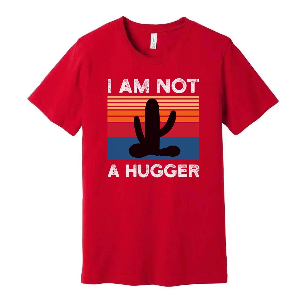 I Am Not A Hugger White T Shirt Unisex Graphic Tee With Cactus Sunset Retro Stri 2XL