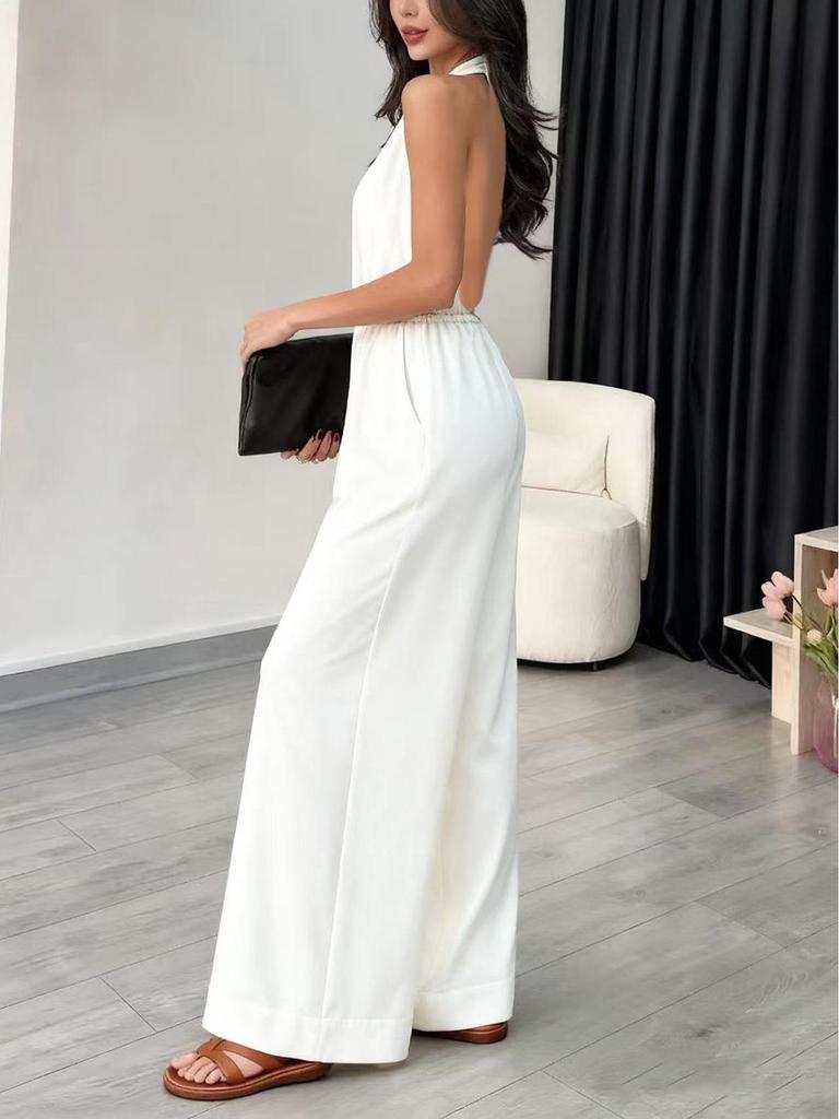 2026 Summer Women's V-neck Halter Jumpsuit: European & American Style, Chic French Fashion