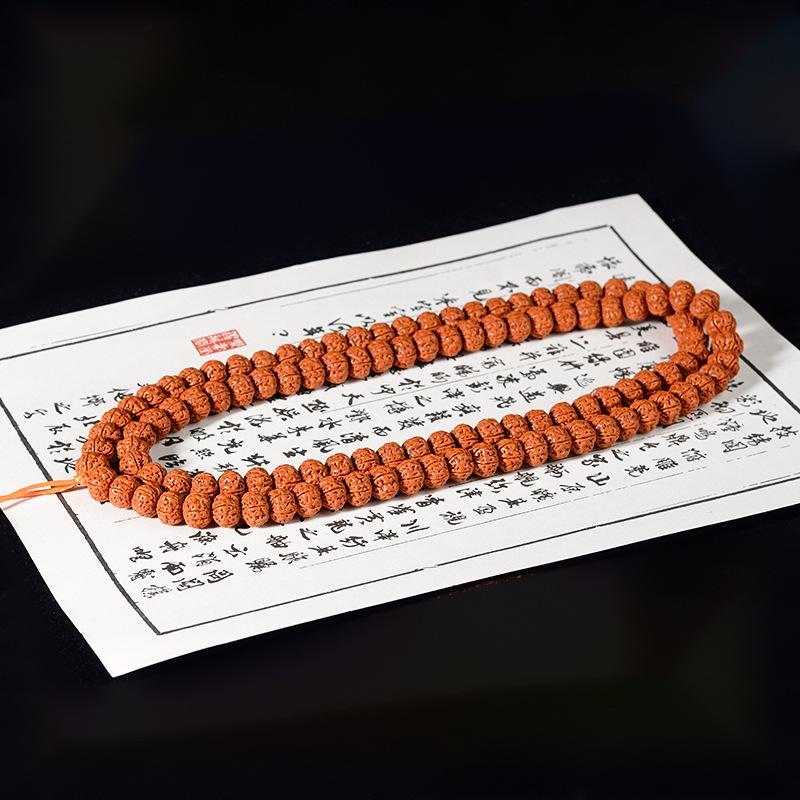 Handcrafted Dragon Scale Bodhi Seed Bracelet with Red Burst Finish