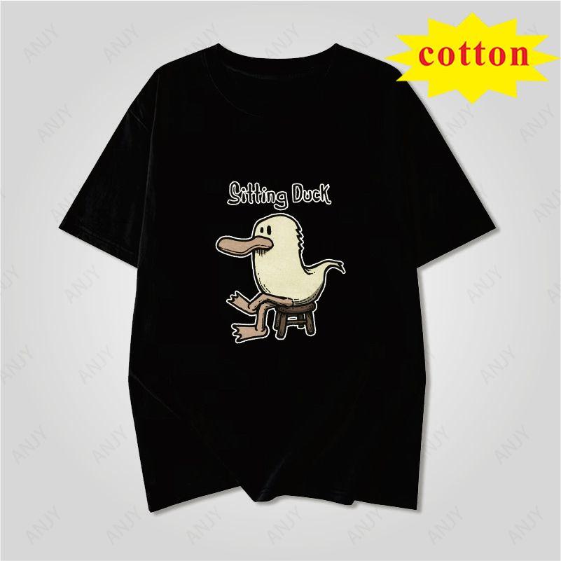 American Retro Trendy Duck Tshirt With Quirky Cartoon Print Loose Casual Short Sleeved Cotton Top