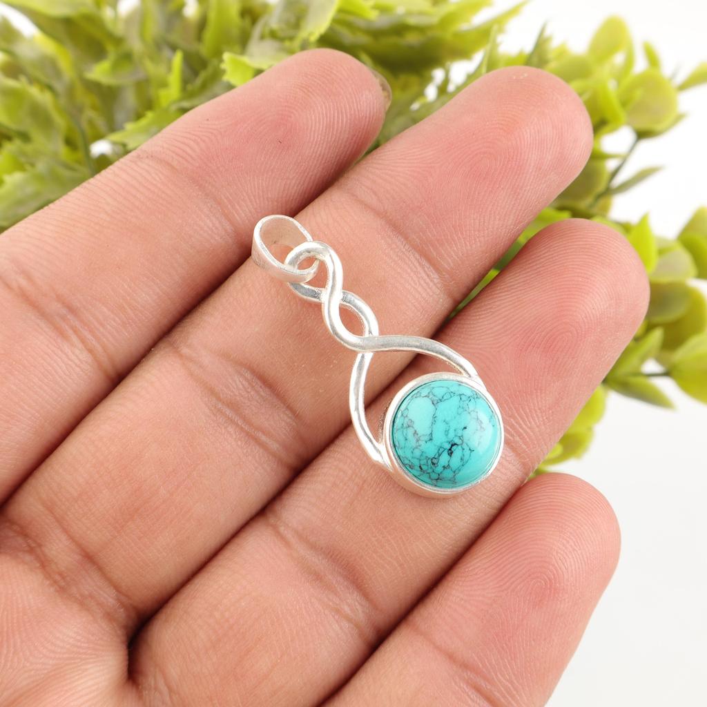 Blue Turquoise Handmade Gemstone Pendant , 925 Solid Sterling Silver Bohemian Jewelry Necklace, Attractive Silver Pendant Gift For Wife