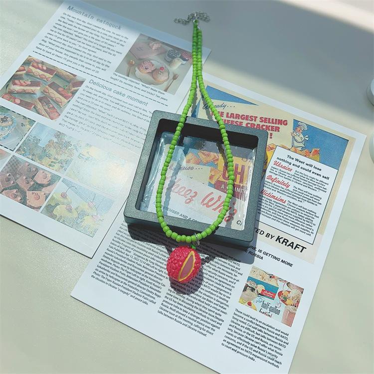 Trend Jewelry Dopamine Colored Apple Strawberry Lemon Fruits Pendant Bead Necklace for Women Y2K Cute Choker Party Necklace