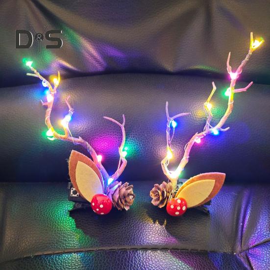 1 Pair Hair Pins LED Light Antler Decor Luminous Hair Clips Lightweight Easy To Wear Hairpins Christmas Hair Accessories