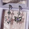 Colorful  Zircon Butterfly Heart Stainless Steel Belly Button Rings For Women Navel Piercing Rings Sexy Body Jewelry Gift