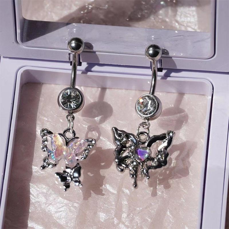 Colorful Zircon Butterfly Heart Stainless Steel Belly Button Rings For Women Navel Piercing Rings Sexy Body Jewelry Gift