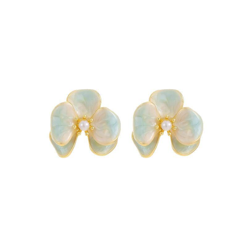 Dopamine Blooming Flower Pearl Stud Earrings Women's Unique Beautiful Earrings Fancy Accessible Luxury Earrings 925 Sterling Silver Needle