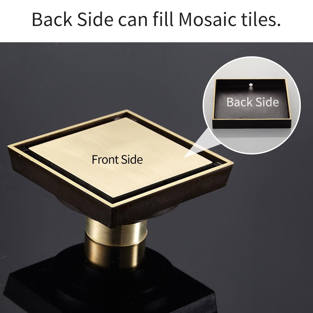 Floor Drains 10cm Square Shower Drain Brass Floor Drain Trap Waste Grate With Hair Strainer Bathroom Shower Accessories 811525