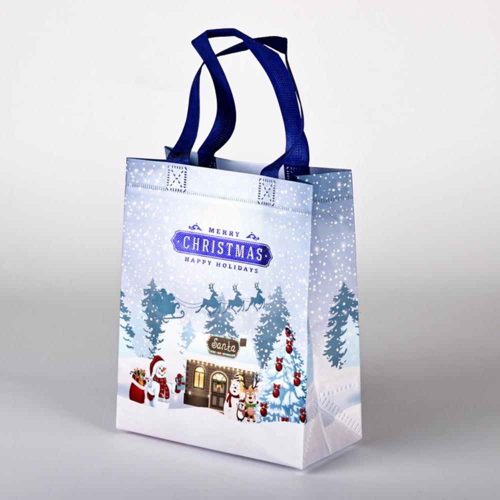 Christmas Gift Bag Non-Woven Candy Gift Packaging Non-Woven Holiday Bag Printed Snowman Tote Bag For New Year Christmas Gift
